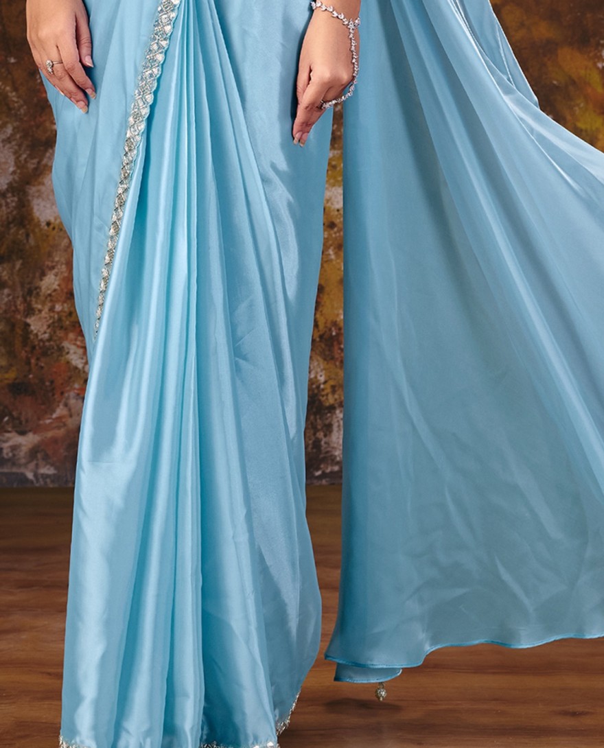 27108 - Firozi Blue Embroidered Wedding Party Designer Saree